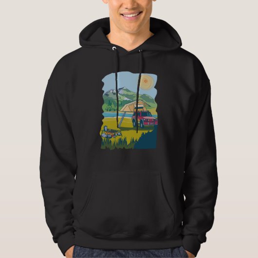 Camping on the Lake Retro 70s Cool Fun Hoodie (Voorkant)
