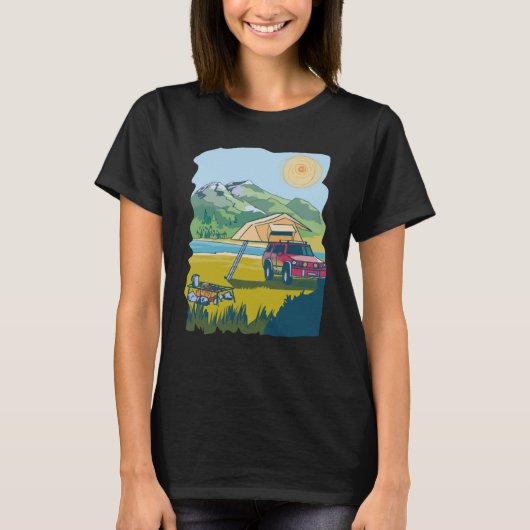 Camping on the Lake Retro 70s Cool Fun T-shirt (Voorkant)