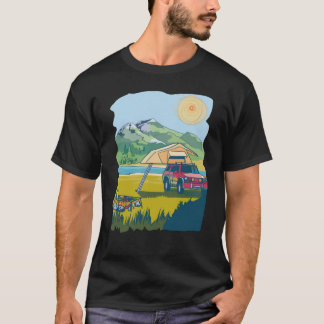 Camping on the Lake Retro 70s Cool Fun T-shirt
