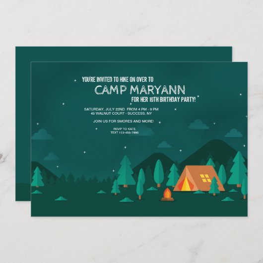 Camping onder de sterren uitnodiging (Voorkant / Achterkant)