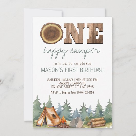 Camping One Happy Camper Jongen 1e Verjaardag Kaart (Voorkant)