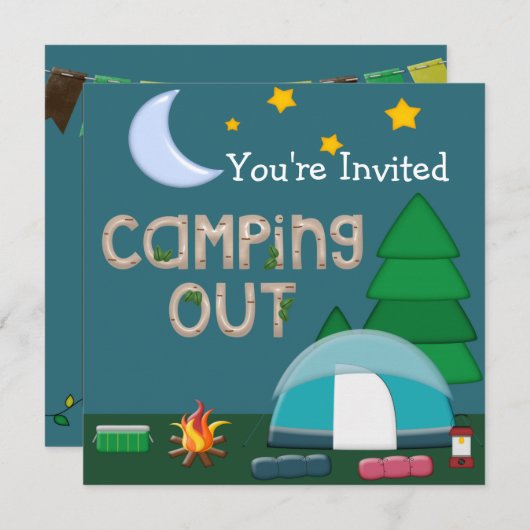 Camping Out en jij bent uitgenodigd Kaart (Voorkant / Achterkant)