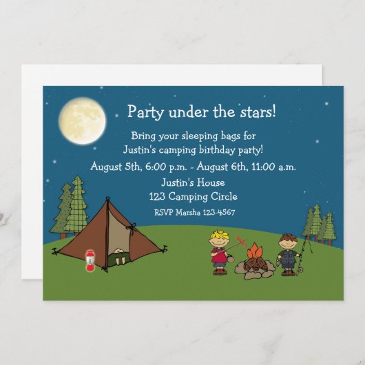Camping Out Party Kaart (Voorkant / Achterkant)