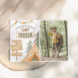 Camping Outdoor Adventure Boy Birthday Party Photo Kaart