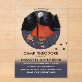 Camping Outdoor Adventure Campfire Verjaardagsfees Acryl Uitnodigingen (Voorkant)