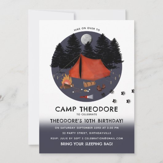 Camping Outdoor Adventure Campfire Verjaardagsfees Kaart (Voorkant)