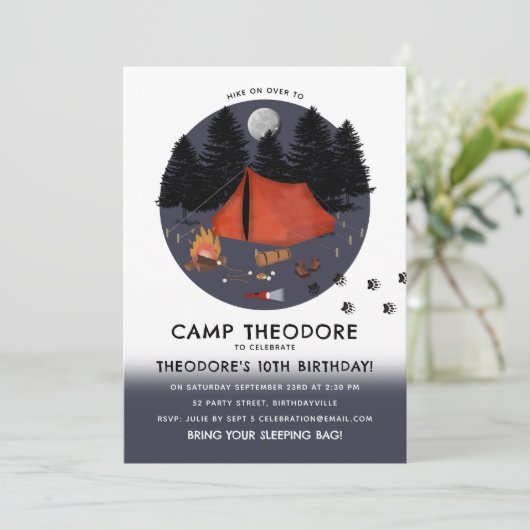 Camping Outdoor Adventure Campfire Verjaardagsfees Kaart (Staand voorkant)