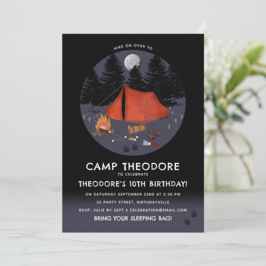 Camping Outdoor Adventure Campfire Verjaardagsfees Kaart (Staand voorkant)