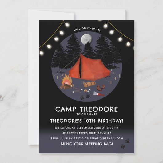 Camping Outdoor Adventure Campfire Verjaardagsfees Kaart (Voorkant)