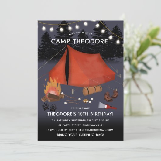 Camping Outdoor Adventure Campfire Verjaardagsfees Kaart