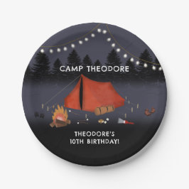 Camping Outdoor Adventure Campfire Verjaardagsfees Papieren Bordje