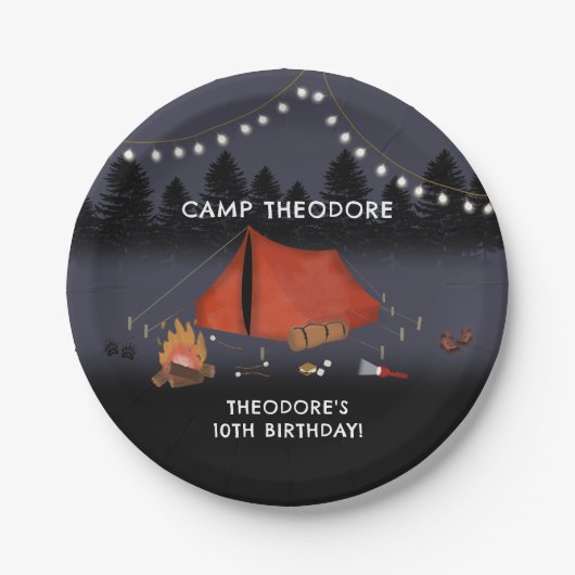Camping Outdoor Adventure Campfire Verjaardagsfees Papieren Bordje (Voorkant)