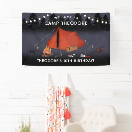 Camping Outdoor Adventure Campfire Verjaardagsfees Spandoek (Insitu)