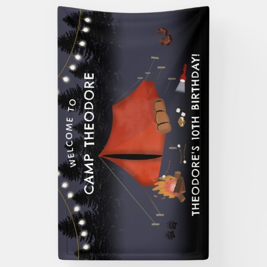 Camping Outdoor Adventure Campfire Verjaardagsfees Spandoek (Verticaal)