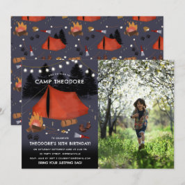 Camping Outdoor Adventure Campfire Verjaardagsfoto Kaart
