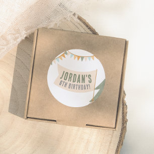 Camping Outdoor Avontuur Jongen Verjaardagsfeestje Ronde Sticker