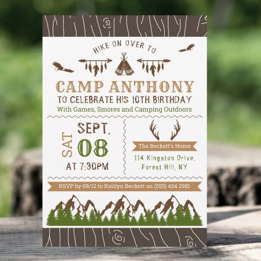 Camping Outdoor Birthday Party Invitations Kaart