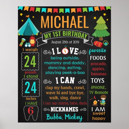 Camping outdoor First Birthday chalkboard Poster (Voorkant)
