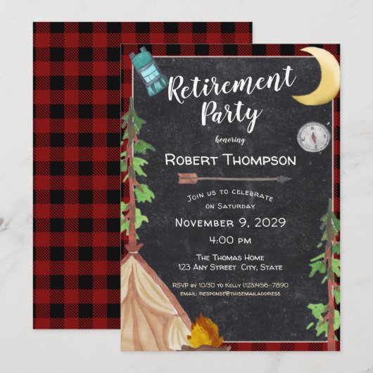 Camping Outdoor Retirement Party Kaart (Voorkant / Achterkant)