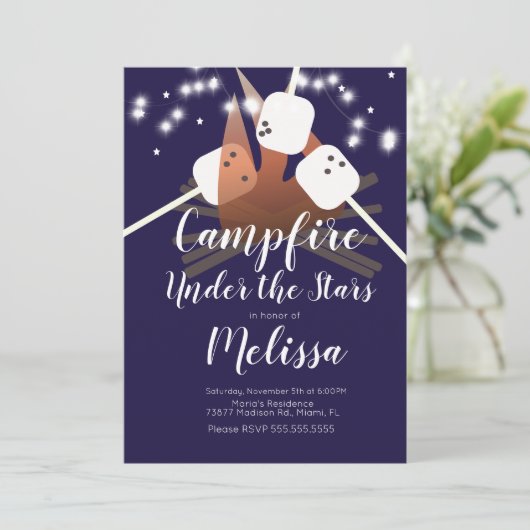 Camping Outdoorparty over kampvuur Marshmallows Kaart (Staand voorkant)