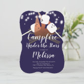 Camping Outdoorparty over kampvuur Marshmallows Kaart (Staand voorkant)