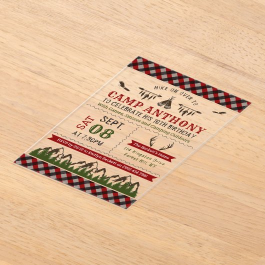 Camping Outdoors Verjaardagsfeest Acryl Uitnodigingen (Laagn)