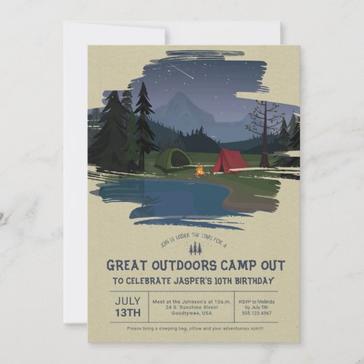 Camping Overnight Weekend Birthday Party Invite Kaart (Voorkant)