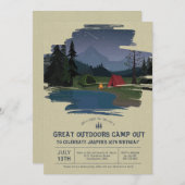 Camping Overnight Weekend Birthday Party Invite Kaart (Voorkant / Achterkant)
