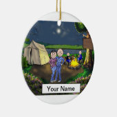 Camping paar, twee kinderen keramisch ornament (Rechts)