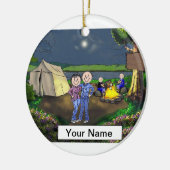 Camping paar, twee kinderen keramisch ornament (Links)