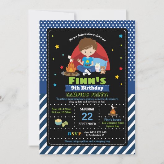 Camping Party Birthday Invitations Boys Slumber Kaart (Voorkant)