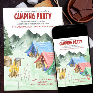 Camping Party Sleepover Avontuur Verjaardag Kaart