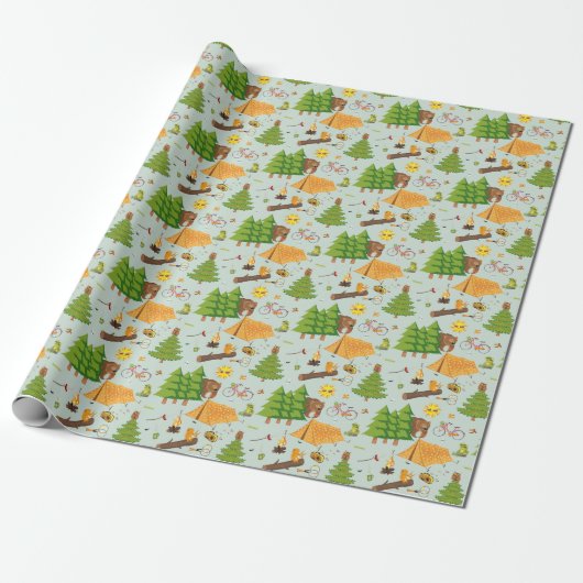 Camping Pattern Cadeaupapier (Uitgerold)
