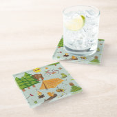 Camping Pattern Glazen Onderzetter (Schuin)