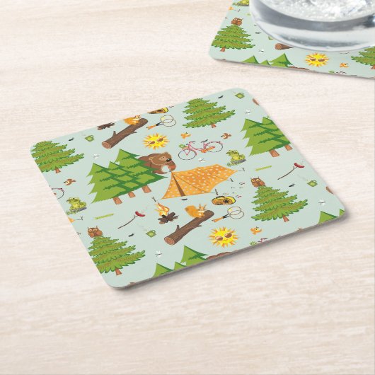 Camping Pattern Kartonnen Onderzetters (Schuin)