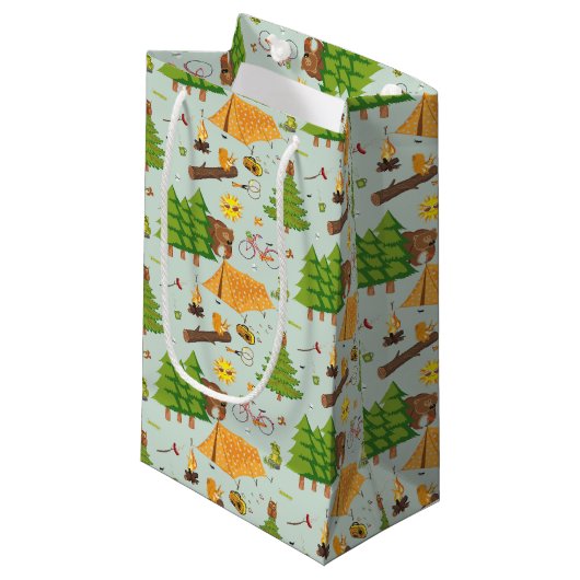 Camping Pattern Klein Cadeauzakje (Voorkant Gekanteld)