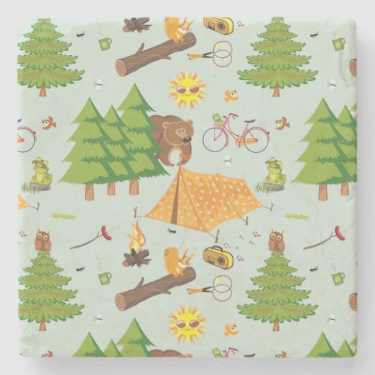 Camping Pattern Stenen Onderzetter (Voorkant)