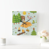 Camping Pattern Vierkante Klok (Huis)