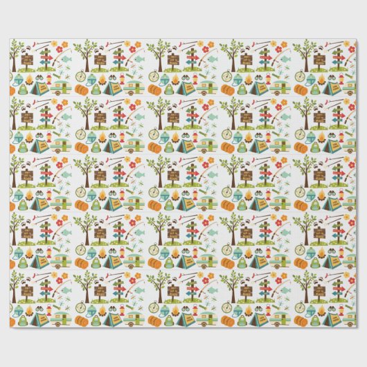 Camping Pattern Wrapping Paper Cadeaupapier (Vlak)