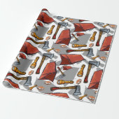 Camping Pattern Wrapping Paper Cadeaupapier (Uitgerold)