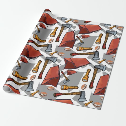 Camping Pattern Wrapping Paper Cadeaupapier (Uitgerold)