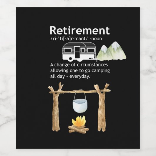 Camping pensioen grappige definitie wijn etiket (Enkel label)