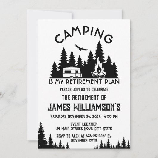Camping Pensioenfeest Kaart (Voorkant)