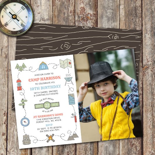 Camping Photo Any Age Birthday Invitation Kaart