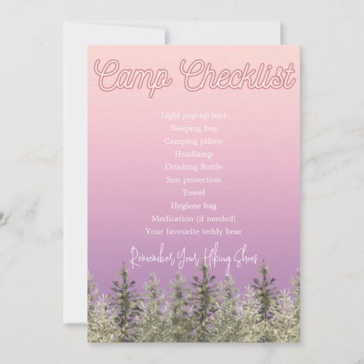 Camping Picnic Forest Girl Birthday Invitation Kaart (Achterkant)