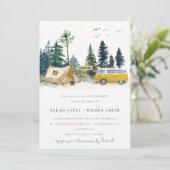 Camping Pine Forest Yellow Van Couples Douche Kaart (Staand voorkant)