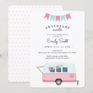 Camping Pink Adventure wacht Baby shower Kaart
