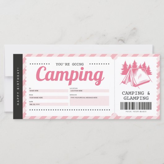 Camping Pink Gift Voucher, Summer Camp Certificate (Voorkant)