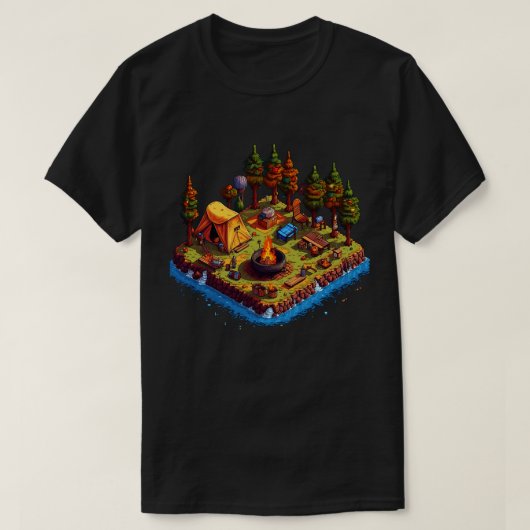 Camping Pixel Art Stijl T-shirt (Design voorkant)