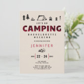 Camping Red Pset buitenshuis Bachelorette Weekend Kaart (Staand voorkant)